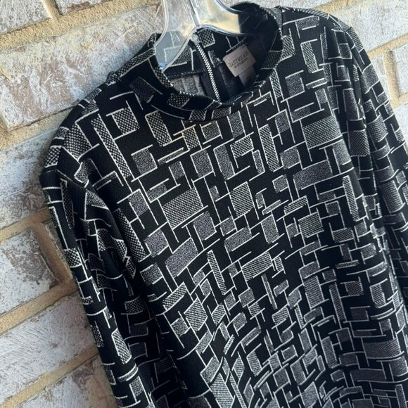 Chico's Easywear Long Sleeve Back Zip Mock Neck Geo Sweater Women's Size 2 (L) - Picture 5 of 9